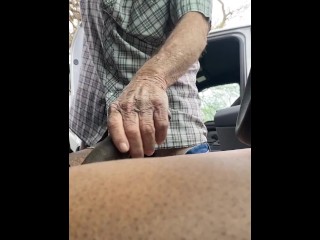 Cruising Park stranger helps me cum in my car